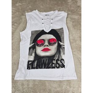 On Fire White Flawless Graphic Lace Up Sleeveless Cotton Tee XL
